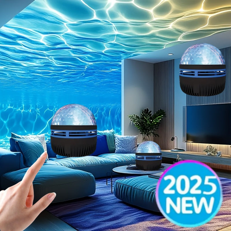 Proyector de Sistema de Entretenimiento Exterior con Cobertura Completa de 360°, Batería Recargable de 150mAh Alimentada por USB, Control Remoto y Diseño Duradero en Plástico para Ambiente de Jardín Trasero, Patio, Junto a la Piscina, Experiencia Inmersi