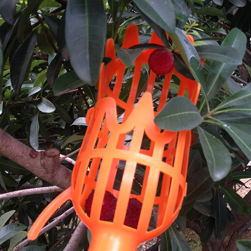 1pc Recolector de Frutas Extensible Naranja y Amarillo con Garras - Herramienta de Alta Altura para Granadas, Ciruelas, Albaricoques - Diseño Duradero en Plástico/Metal, Sin Batería Necesaria, Mango Ergonómico para Recolección Segura y Eficiente, Cosecha