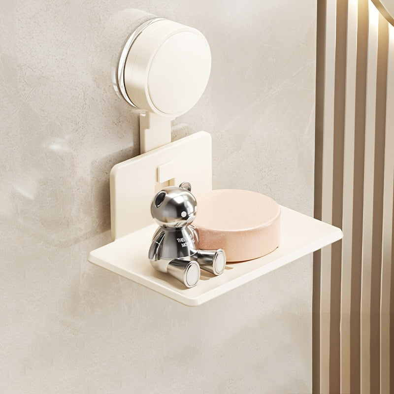 Porta jabón de pared, moderno y sencillo, color gris metálico, forma rectangular, con ventosa, para baño, ducha o inodoro, 1 unidad