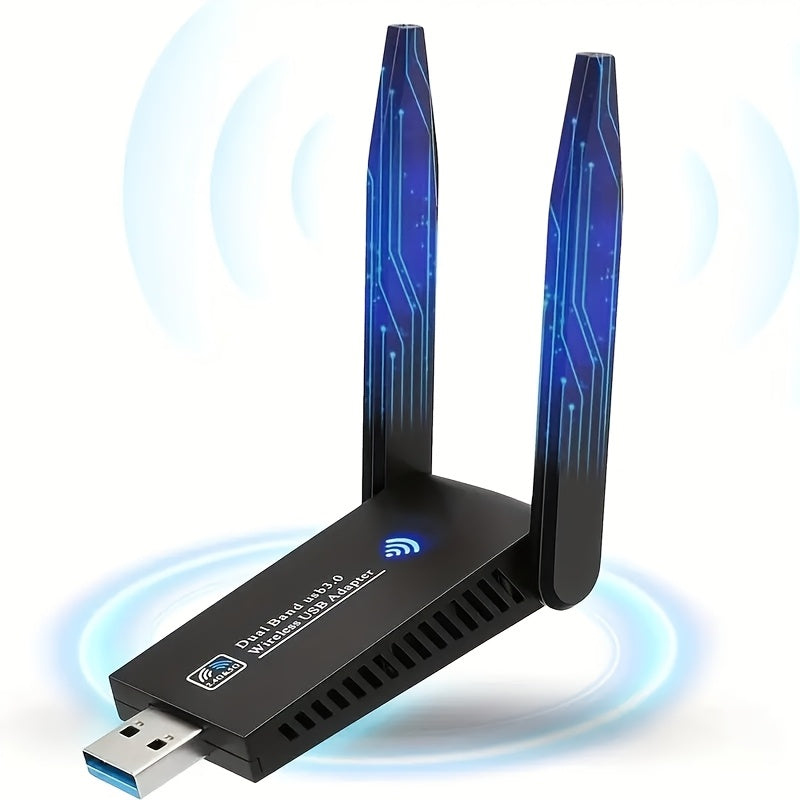Adaptador WiFi USB AC1300Mbps de doble banda - Antena de alta ganancia de 5Dbi, Plug and Play, Compatible con Windows/Mac, Soporta redes 2.4G/5G, Control de aplicaciones, Modo de alimentación USB, Tensión de funcionamiento ≤36V, Conexión inalámbrica 2.4G
