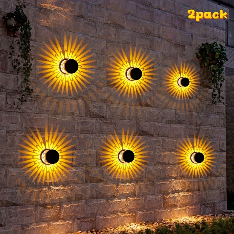 2 piezas, luces de pared con proyección solar IP65, luces LED de girasol para exteriores, decoración festiva para Halloween y Navidad, ideales para jardines, céspedes, patios, terrazas y escaleras, perfectas para fiestas de cumpleaños