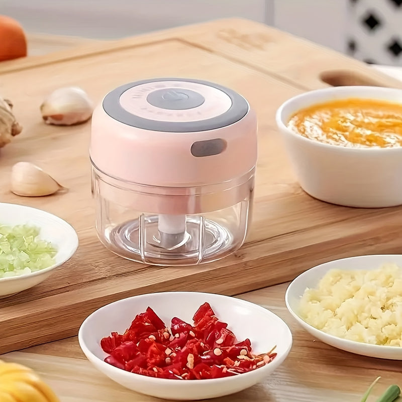 Picadora de Carne, Triturador de Verduras, Picador Eléctrico de Ajo, Procesador Mini USB con 250ml de Capacidad – Potente Licuadora Inalámbrica para Jengibre, Chile, Frutas y Más