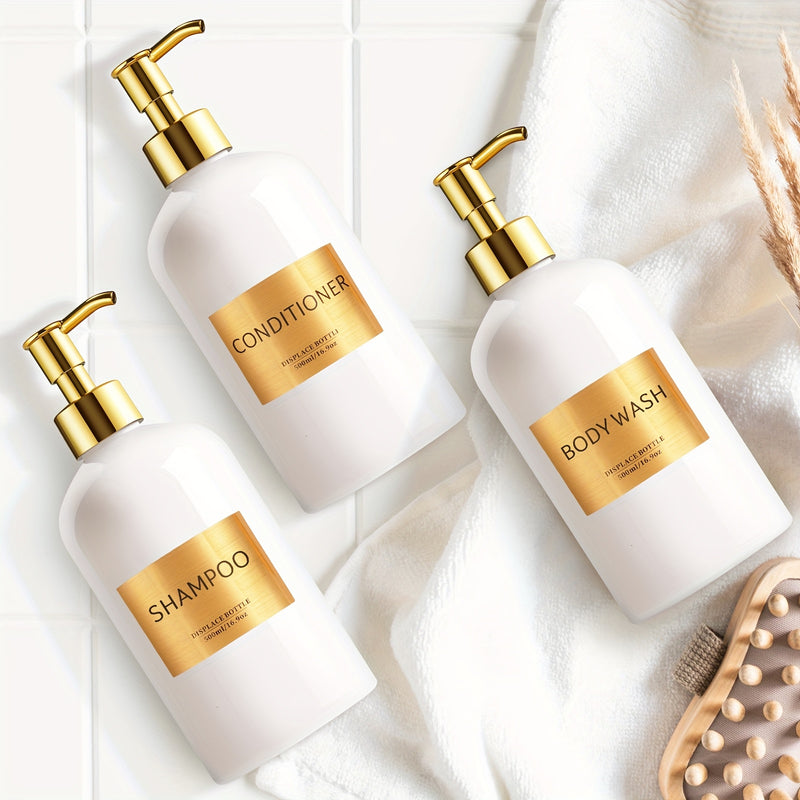 Juego de 3 dispensadores recargables para champú y acondicionador GAONLY, botellas con bomba plástica de 16.9 oz, independientes, sin necesidad de electricidad, accesorio ideal para baño y regalo de Navidad