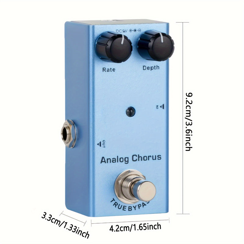 Efecto de coro de guitarra analógico, pedal de aluminio, conmutación de verdadero bypass, alimentado por USB, DC 9V, con cable de aumento de 5V a 9V USB, control de botón, azul claro para guitarra