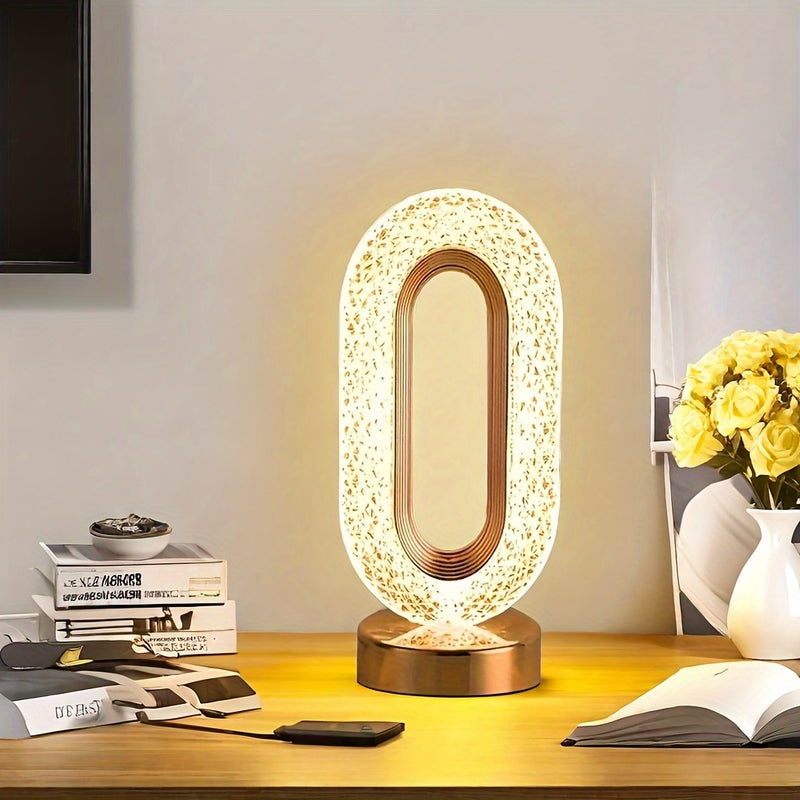 Linterna de Mesa Moderna Regulable con Ambiente Geométrico de Cristal - Luz Nocturna Recargable a Pilas para Dormitorio, Sala de Estar, Acabado Duradero en Plástico y Metal, Iluminación Cálida Ambiental, Lámpara de Mesa Contemporánea, Control Táctil, Dec