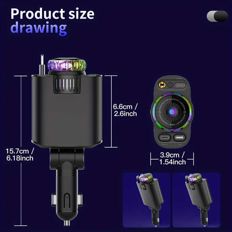 Carregador de Coche Aromaterapia Inteligente Cielo Estrellado, Diseño Plegable 5 en 1, Carga Rápida Compatible con iPhone 16/15/14/12/11, Sistema Dual para iOS y Android, Universal para Todos los Modelos de Vehículos y Marcas de Dispositivos