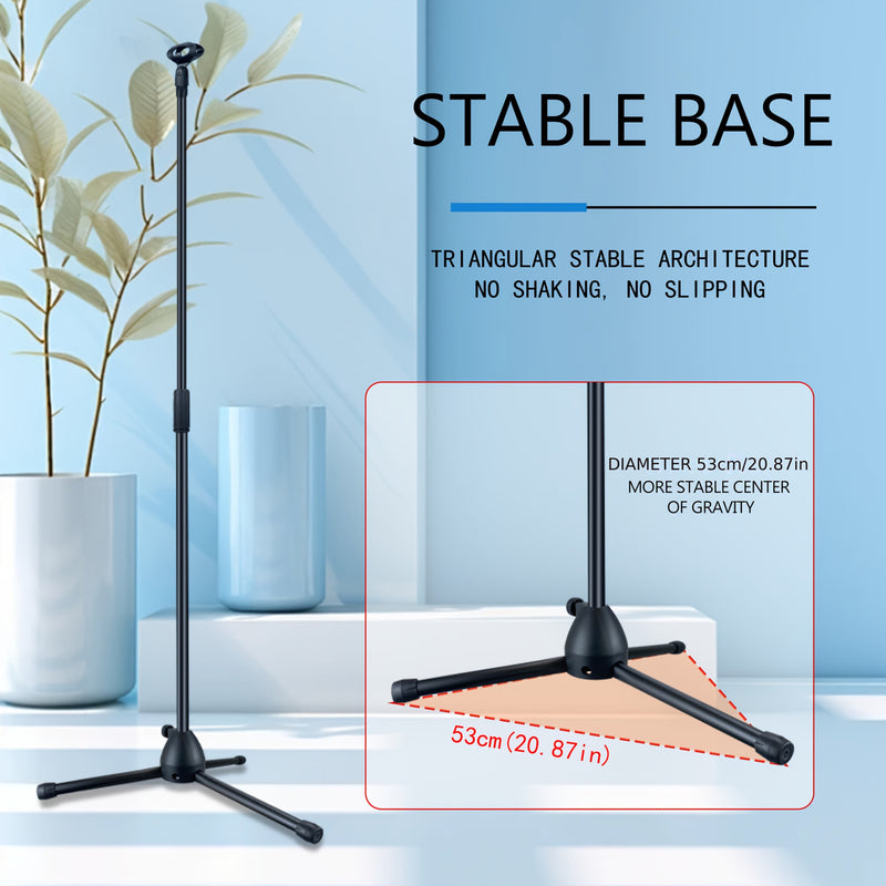Soporte de Micrófono Metálico Ajustable con Base de Trípode - Soporte para Microfonía Resistente para Actuaciones en Vivo, Grabación de Estudio, Canto Callejero y Escenario, Apoyo Versátil, Construcción Robusta, Diseño Sólido, Soporte Estable, Configurac