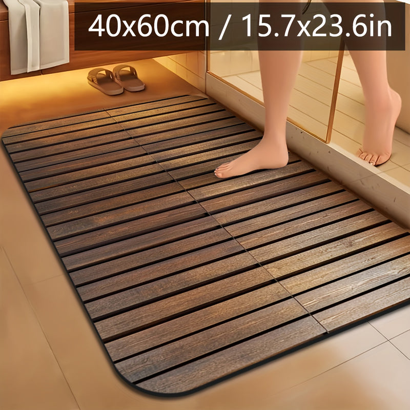 Alfombrilla Antideslizante de Barro de Diatomeas con Textura de Madera para Baño, Tapete Absorbente para Pie y Entrada