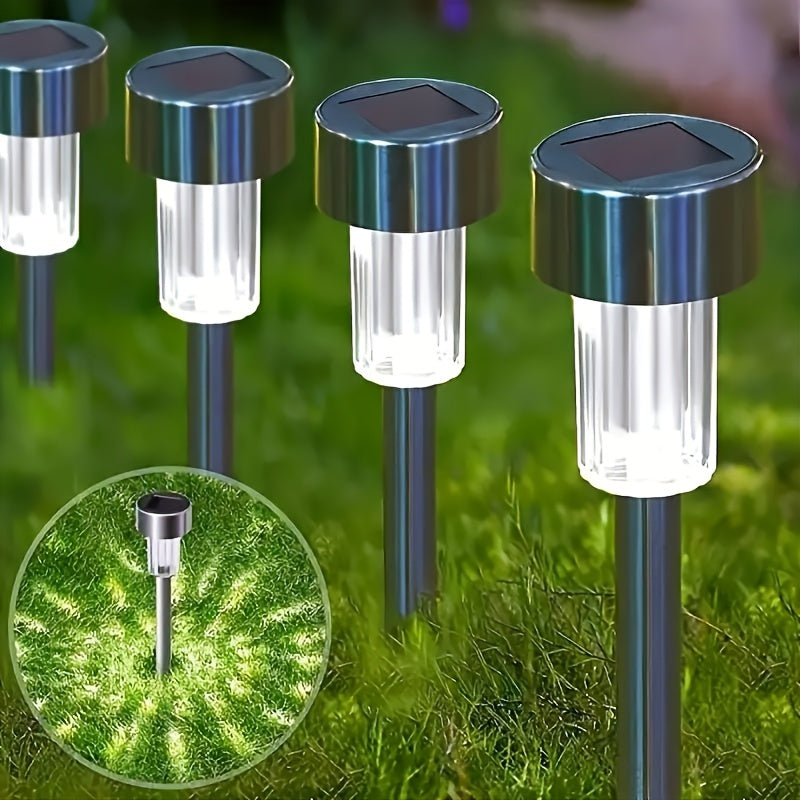 10 Piezas de Luces Solares de Acero Inoxidable para Exteriores, Luces de Palo con Energía Solar para Patio, Césped, Parque, Jardín y Paisajismo, Luz Blanca Fría