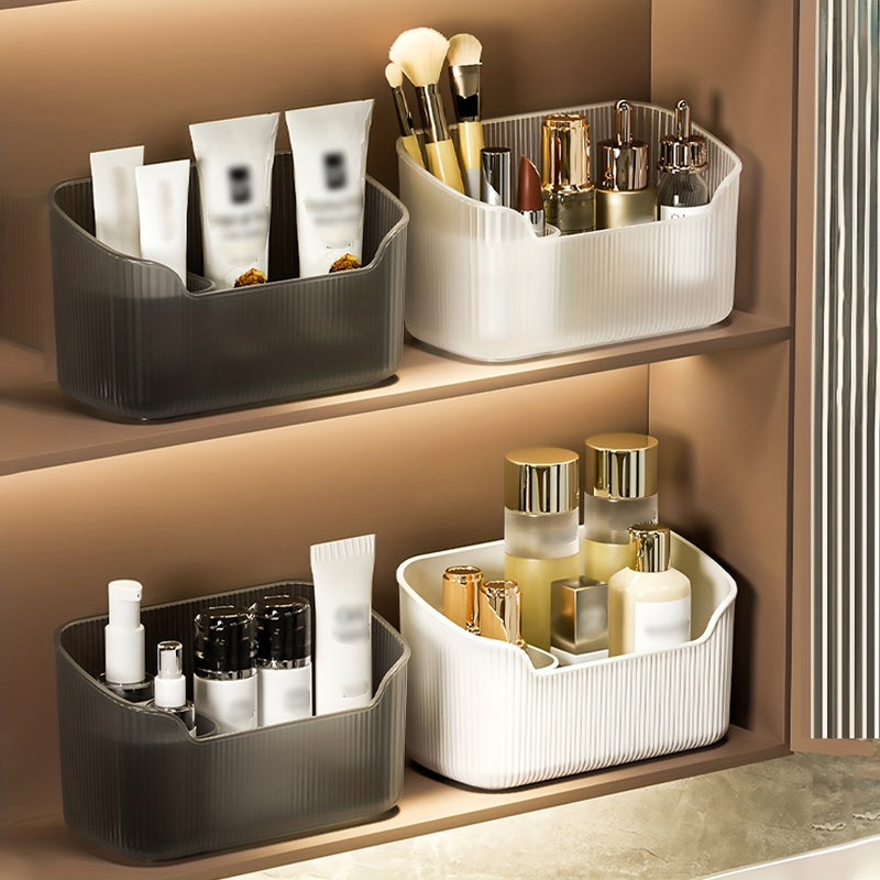 Caja organizadora de maquillaje plástica ligera, 1 pieza - Diseño elegante en blanco y gris, con múltiples compartimentos, para baño y tocador, sin necesidad de energía eléctrica, almacenamiento estético, fácil instalación