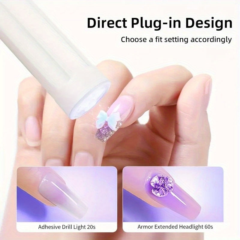 1pc Luz de Uñas Portátil Blanca (Tres Luces) / Rosa - Mini Limpiaúñas Rápido Secado, Modelo Concentrado con Enchufe, Cortaúñas Pequeño y Ligero