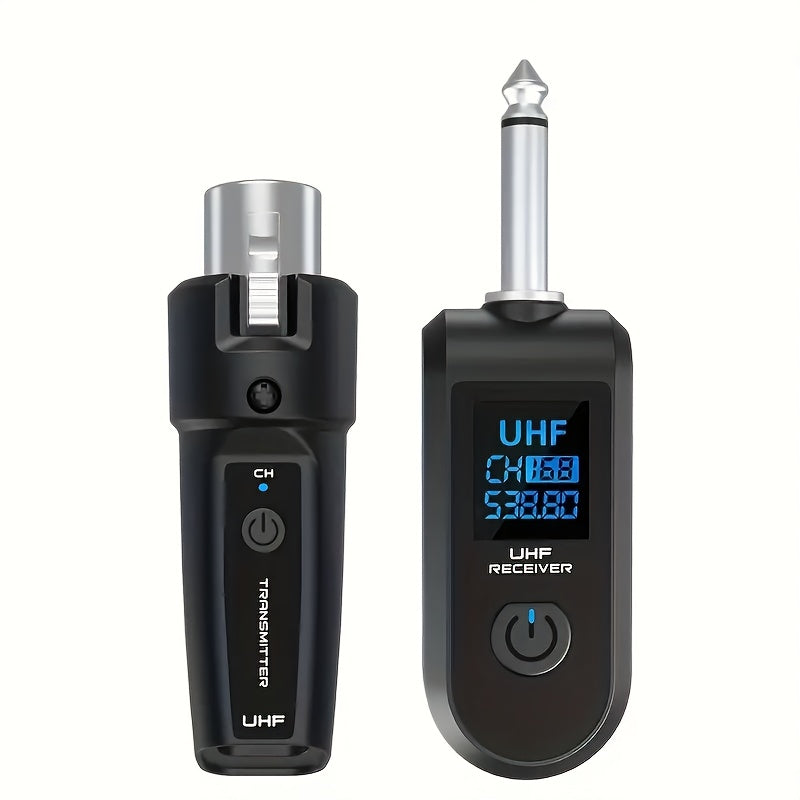 Sistema de micrófono inalámbrico con transmisor y receptor XLR, conector de 6.35 mm, transmisión de larga distancia de 2.4G, carga USB, ideal para micrófonos de instrumentos