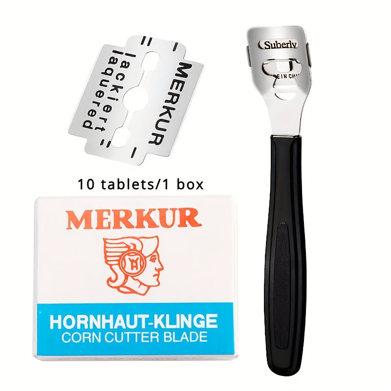 Juego de cuchillos de pedicura de acero inoxidable con 10 cuchillas para eliminar cera vieja y luz muerta beige, tijeras de pies para raspado de talones, sin perfume, no requiere energía.