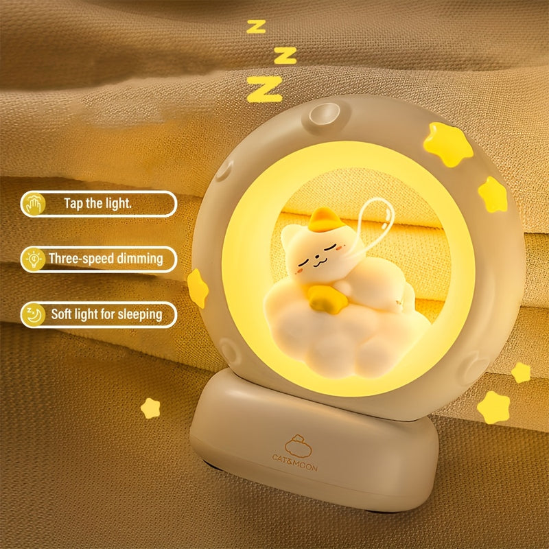 1pc Luz Nocturna de Gato Durmiente, Lámpara Compañera Recargable por USB, Lámpara de Mesa con Regulación de 3 Velocidades y Ajuste de Brillo en 3 Niveles, Lámpara Desestresante para Oficina, Lámpara Decorativa Linda para Dormitorio o Sala de Estar, Regal