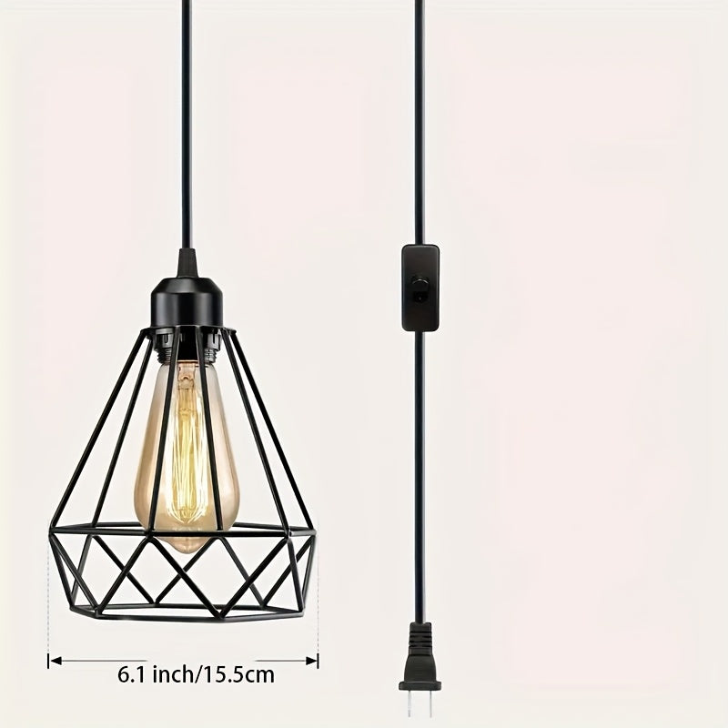 Lámpara de techo moderna de metal negro mate con interruptor, cable de 4,57 metros, base de bombilla media E26, eficiente en energía, montaje semibrillo, candelabro desmontable para salón, dormitorio, isla de cocina - 110V-130V enchufe estadounidense