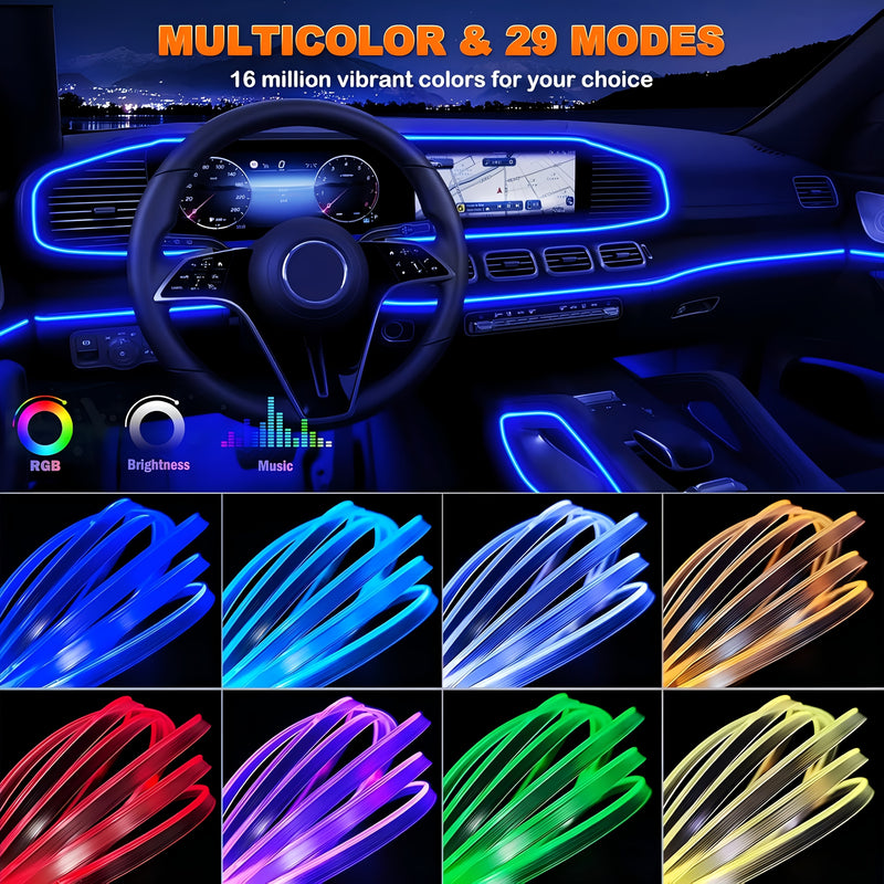Luces LED para tablero de coche con alimentación USB y control remoto, iluminación ambiental interior de fibra óptica, sincronización de música, voltaje de funcionamiento de 5 V, no requiere batería.
