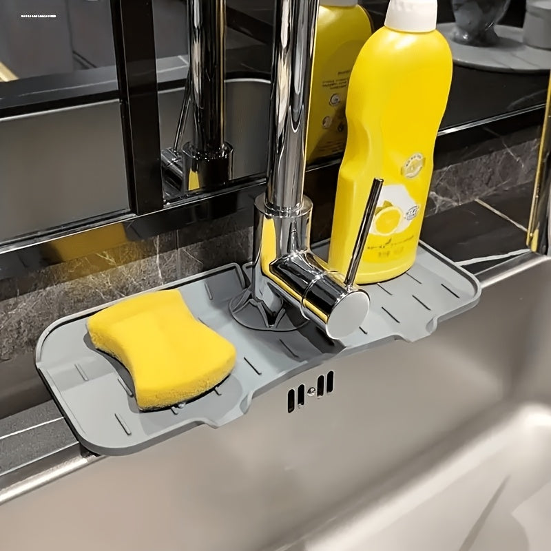 Bandeja Antideslizante de Silicona para Grifo, Protector Impermeable y Secado Rápido con Diseño Inclinado 5° para Control de Flujo de Agua, Anti-Reflujo Multiusos, Bordes Plegables Fáciles de Limpiar, Tapete Resistente al Calor para Secar Platos en Encim