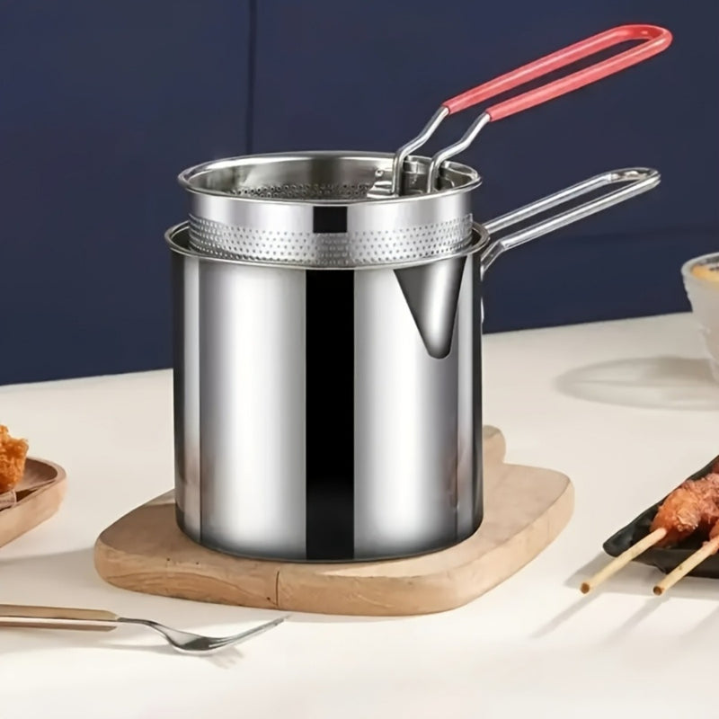 Sartén de Acero Inoxidable, Diseño Elevado, Acceso Fácil, Acero Inoxidable Grado Alimenticio, Sin Necesidad de Electricidad, Muy Adecuada para Brochetas y Tempura, Cocina con Brocheta | Utensilios de Cocina Funcionales | con Mango