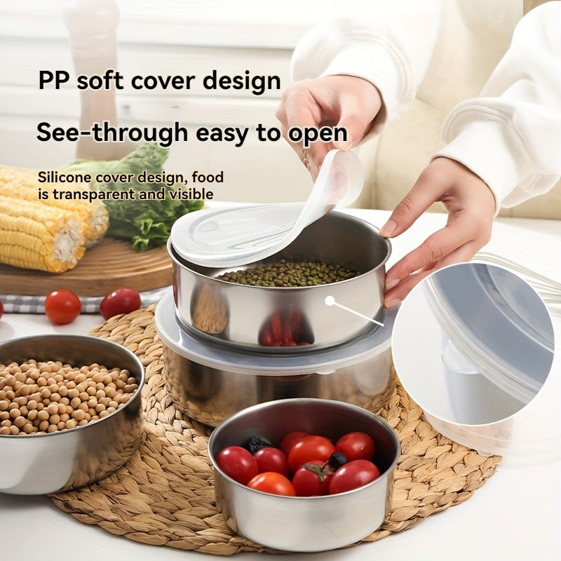 1 Juego, Caja Redonda para Mantener Fresco 5 Piezas, Caja Sellada de Acero Inoxidable con Tapeta, Caja de Almacenamiento, Dispensador de Alimentos, Adaptación de Cocina al Aire Libre