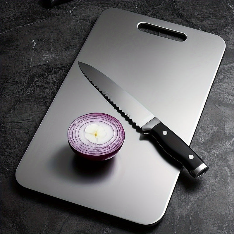 Juego de 3 tablas de cortar premium de acero inoxidable, ideales para frutas, verduras y carne. Tabla segura para alimentos, fácil de limpiar y duradera, perfecta para camping y senderismo