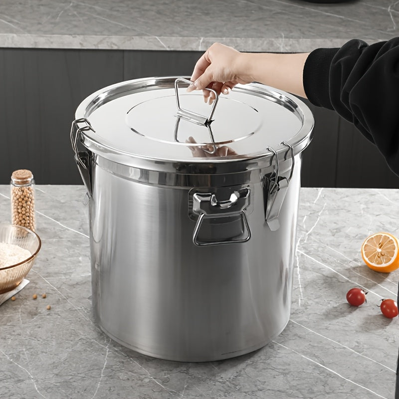 Contenedor de acero inoxidable para alimentos LEOZ de 10.89 kg y 19.96 kg, con marcas de medición y tapa abatible - Libre de BPA, multiusos para granos, arroz, alimento para mascotas, ideal para organizar la despensa de cocina