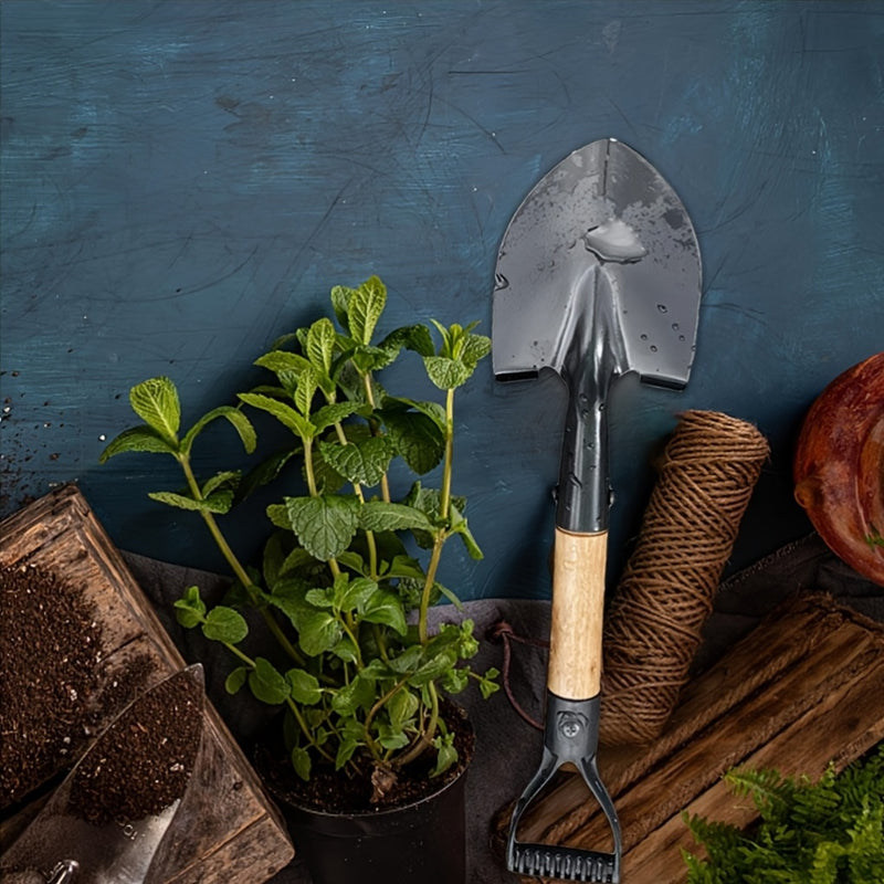 1 pieza de pala de jardín con mango de madera de 14,5" (37,36"), ideal para pequeñas tareas de plantación y jardinería, herramienta de jardinería con mango ergonómico y resistente.