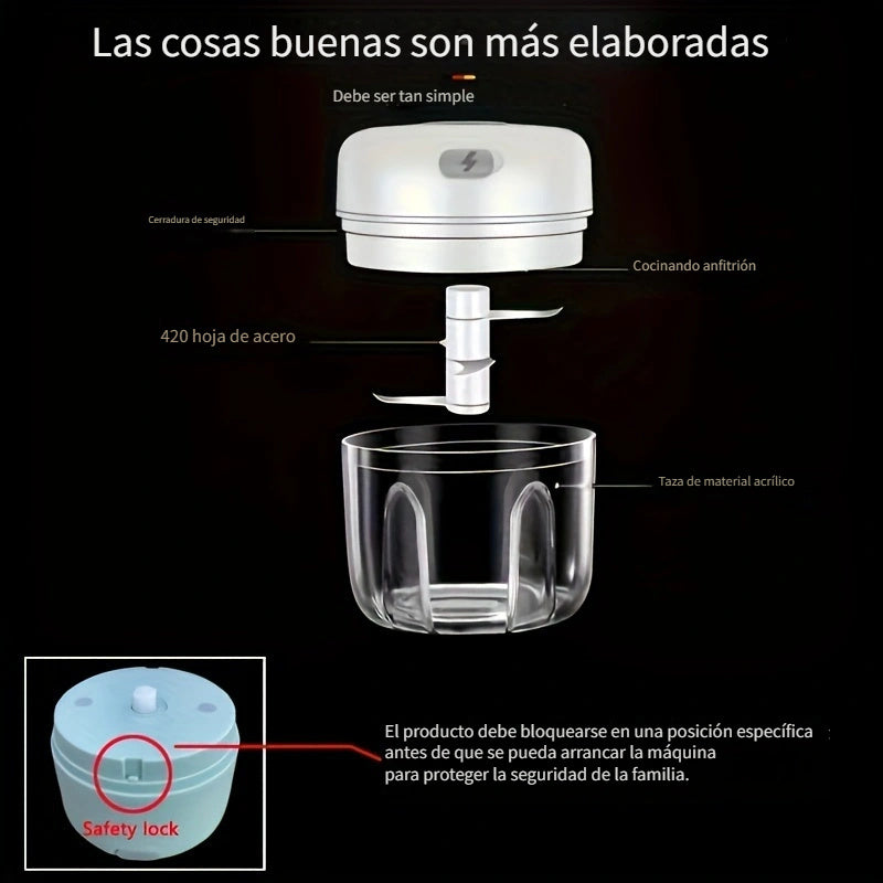 100ml/250ml Mini Picadora de Ajo de Cocina Eléctrica, Picadora de Carne, USB Recargable Masher