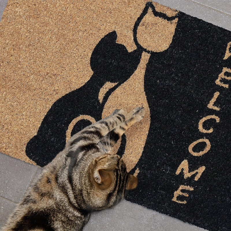 -1pc Felpudo de Bienvenida con Patrón de Gato, Poliéster Antideslizante Fácil de Limpiar Alfombra de Entrada Adecuada para Baño Cocina Comedor Sala de Estar Dormitorio, Jardín