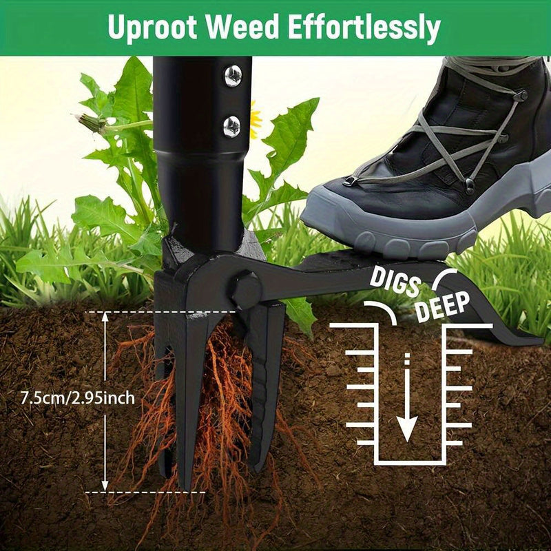 Herramienta manual para eliminar malezas de acero inoxidable - Mango ergonómico, diseño sin doblar para una eficiente eliminación de raíces, herramienta duradera para jardinería y cuidado de césped con construcción sólida, cortadora de malezas, mantenimi