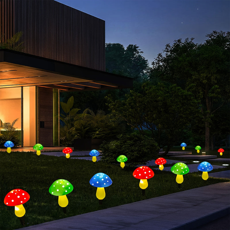 Conjunto de 6 luces solares de hongo para decoración de jardín, luces solares de hongo rojo IP65 impermeables para pasillos de patio y decoración de tumbas.