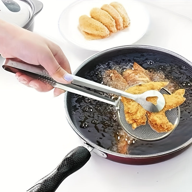 1 pieza de colador de aceite de acero inoxidable con malla fina - Herramienta de cocina resistente al calor para aceite de cocina, dumplings, spring rolls - Mango ergonómico, construcción sólida, elección profesional del chef, colador de aceite para coci