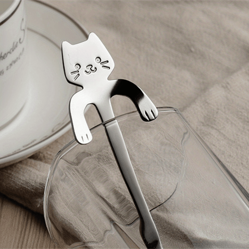 Cucharitas para café con forma de gato de acero inoxidable, 1, 2 o 3 piezas, cucharas pequeñas para té, postres y hielo, ideales para el hogar y fiestas, sin necesidad de electricidad o pilas, perfectas para graduaciones y Ramadán