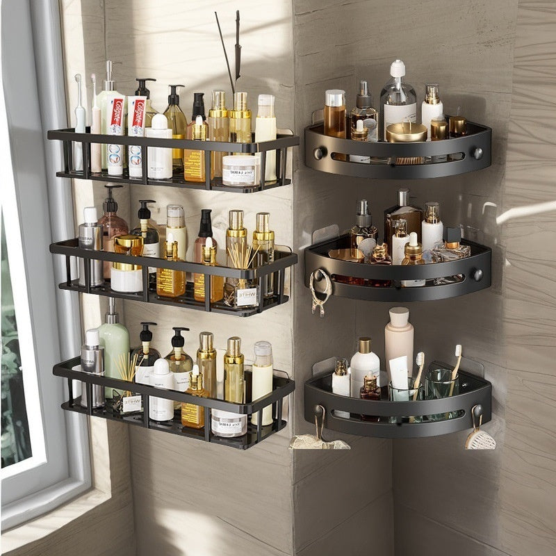 Organizador de Baño Sin Taladro - Estante para Ducha Resistente con Múltiples Niveles, Almacenamiento Ahorrador de Espacio para Baño y Tocador - Fácil Instalación, Solución Moderna de Organización, Estanterías Montadas en la Pared, Plástico Elegante y Fá