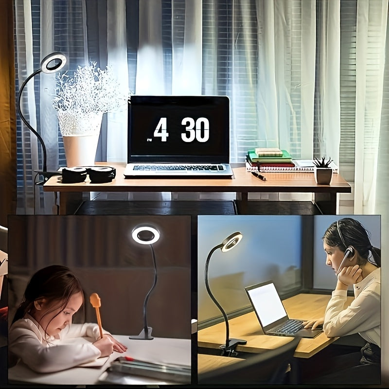 Linterna LED Recargable USB con Cuello Flexible 360°, Control de Atenuación Multinivel y Botón Ojo-Cuidado para Videoconferencias, Luz de Escritorio Ahorradora de Espacio para Lectura y Oficina, Luz de Cultivo para Plantas en Interiores