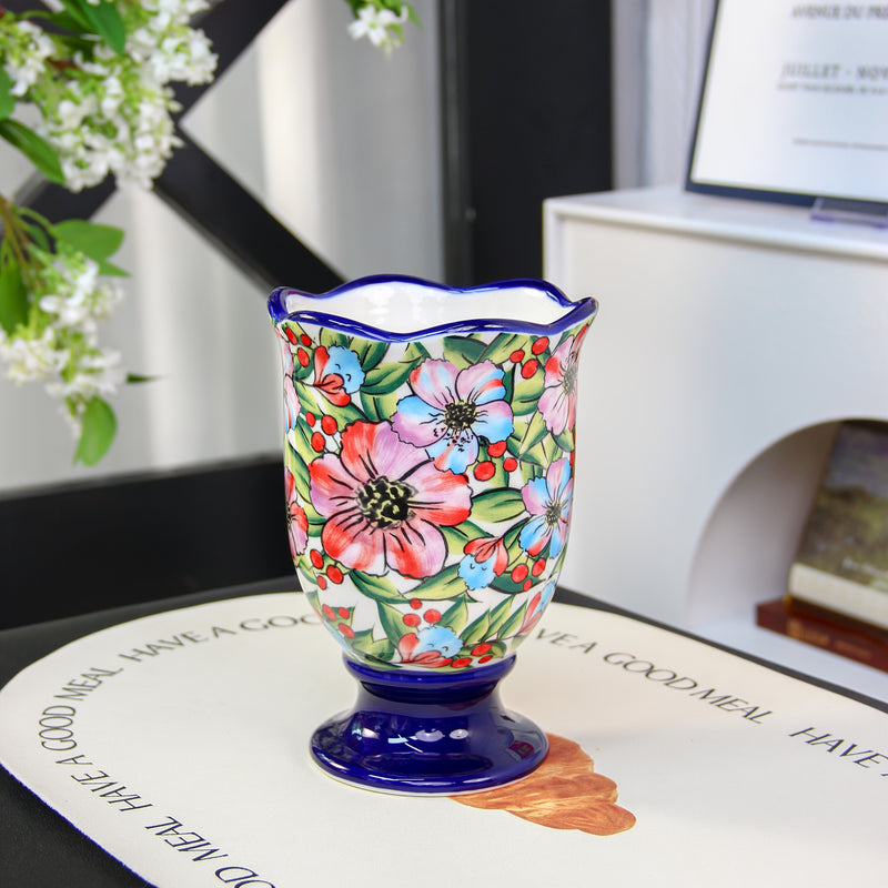Organizador de Utensilios de Cocina Cerámico 1pc - Portapalillos Color Polaco, Diseño Floral Pintado a Mano - Contenedor Multifuncional Resistente al Óxido para Cubiertos, Cucharas, Palillos, etc. - Ahorra Espacio, Material Duradero