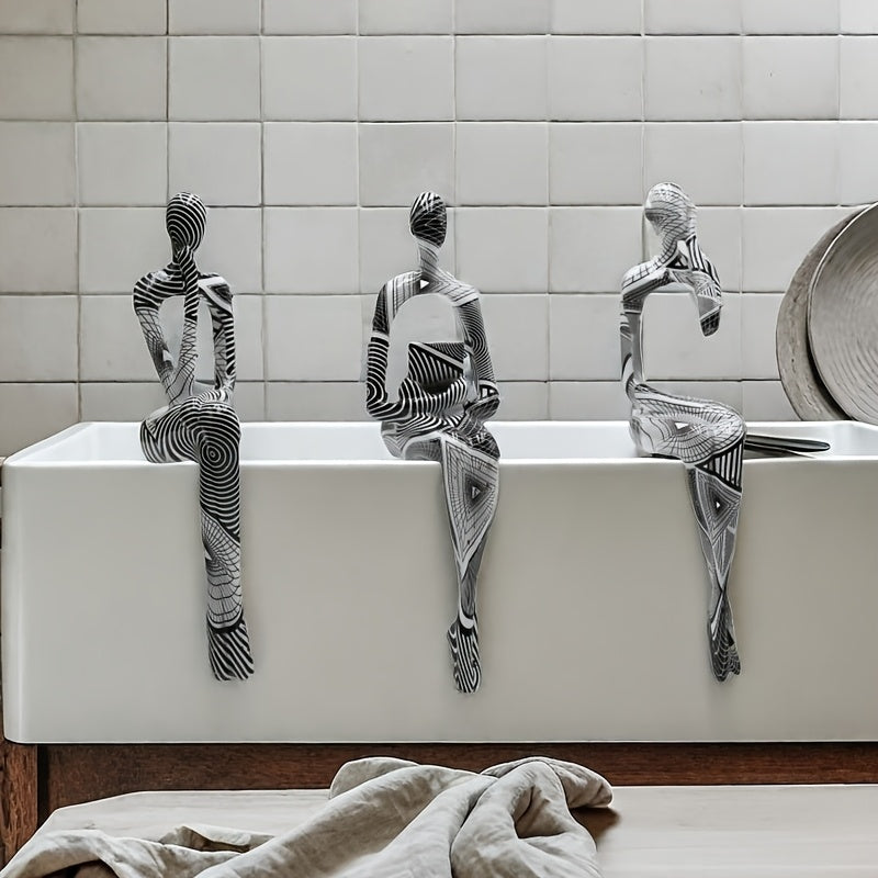 Conjunto de 3 Figuras Abstractas de Resina en Diversas Posiciones Sentadas, Estatuas de Arte de Calidad para Decoración del Hogar y del Sitio, Decoración Interior DIY, Grupo, Estatua de Figura