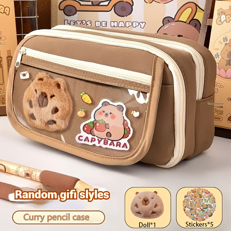 Estuche para lápices de capibara de gran capacidad de 7 piezas y 9 capas, incluyendo estuche para lápices. Muñecas, pegatinas