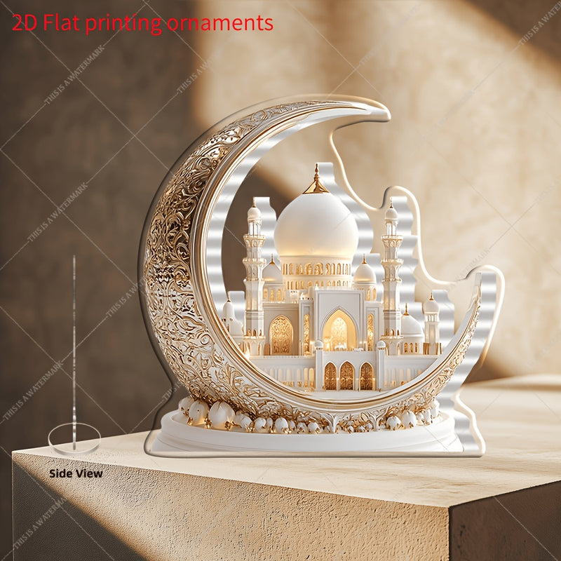 Decoración Acrílica Estilo Bohemio de Mezquita 2D Plana - Adorno para Mesa Ramadan Eid, Hogar, Oficina y Café - Pieza Artística Cultural sin Necesidad de Electricidad, Diseño Arquitectónico Intrincado, Detallada Artesanía, Decoración Islámica, 2D Plano