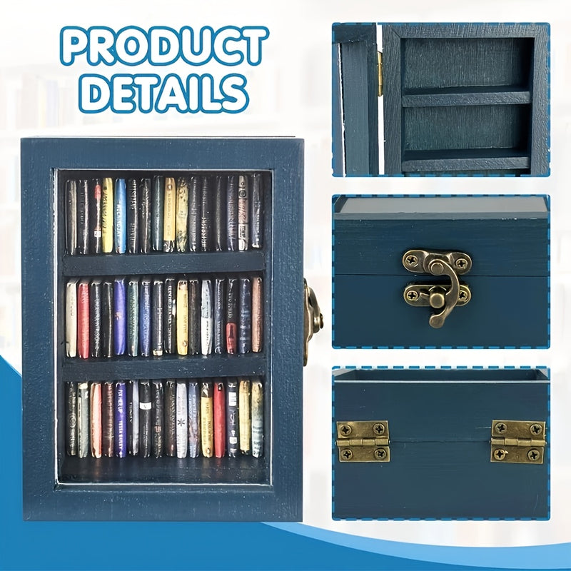 1pc Estantería Mini Librería Decorativa con Estante Mecedor "Shake Away Your Anxiety" Incluye 60 Libritos Pequeños, Ideal para Amantes de los Libros y Decoración de Oficina en Casa