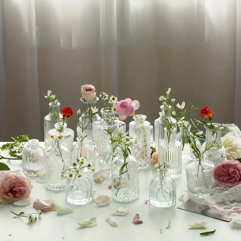 Juego de 10/20 Piezas de Jarrones de Vidrio Transparentes de Relieve Simple y Creativo, Adecuados para Decoración de Bodas, Hogar, Mesa de Comedor y Fiestas