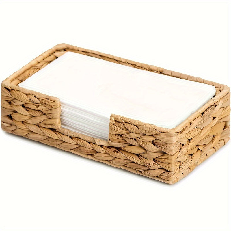 Cesta de Papel Toalla de Paja, Cesta de Papel Toalla de Paja Tejida con Hierba de Jacinto de Agua, Organizador de Servilletas para Mesa, decoración del hogar, accesorios de baño