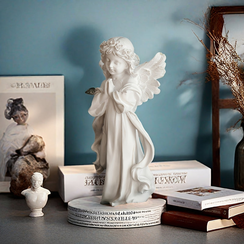 2 estatuas de ángel de resina, estilo retro con acabado blanco, decoración versátil para interiores y exteriores, ideal para decoración del hogar y Pascua, no requiere electricidad, acentos serenos para jardín y habitación, diseño elegante