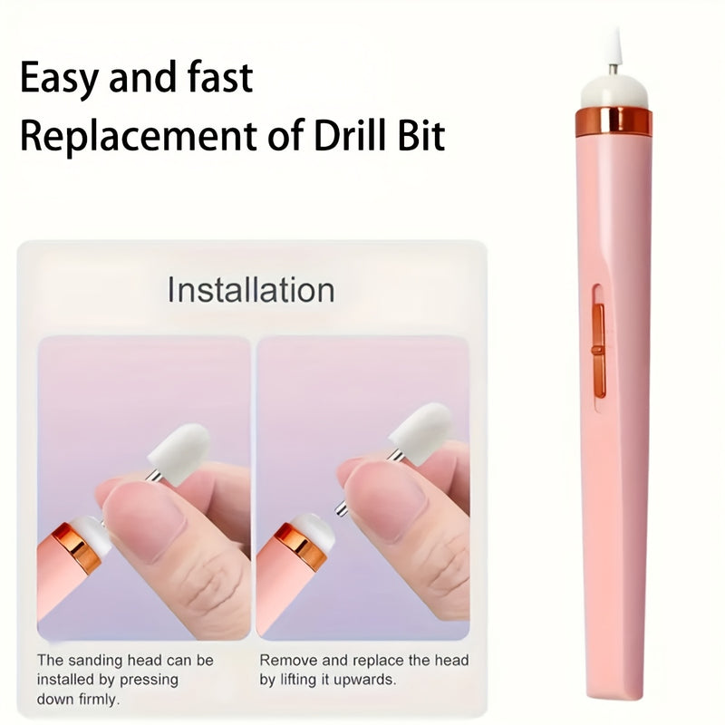 Fila de uñas portátil, taladro eléctrico de uñas con 5 piezas de taladro, carga USB para manicura y pedicura.