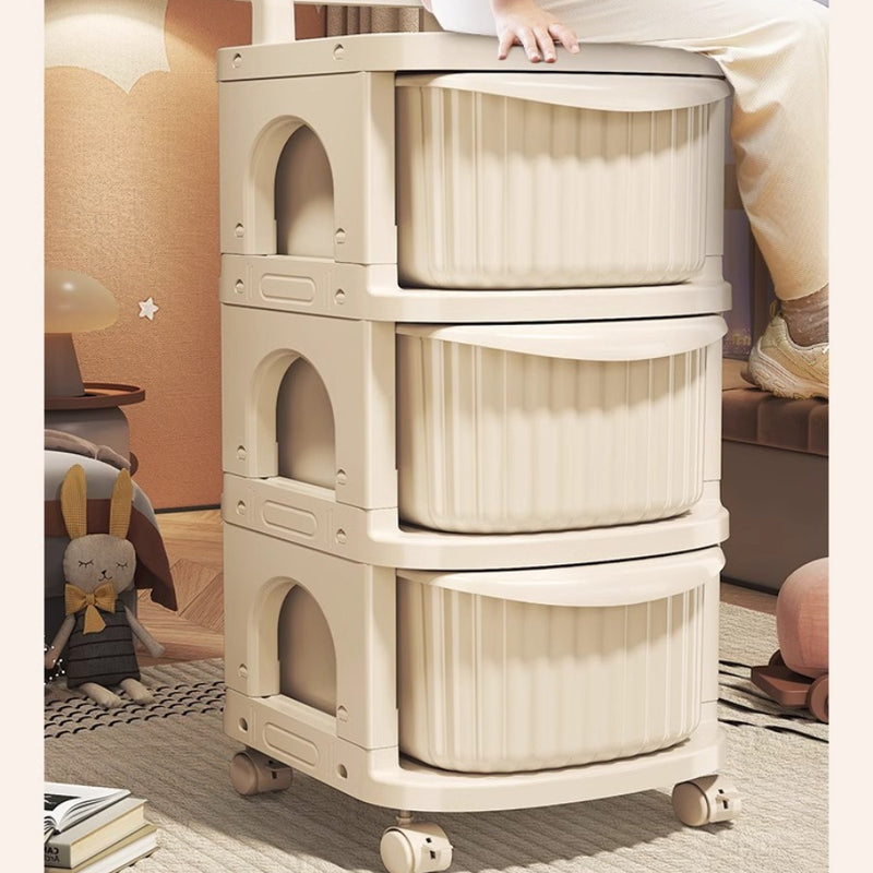 Carrito de Almacenamiento Rodante ZHOHO TANT de 3 Niveles con Ruedas - Organizador de Plástico Beige para Juguetes de Niños, Snacks y Esenciales de la Sala de Estar, Almacenamiento de Juguetes