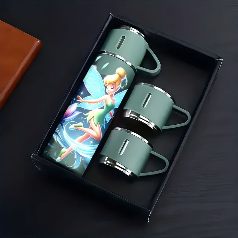 Juego de 1 termo de acero inoxidable Disney Tinker Bell de 17 oz, taza térmica a prueba de fugas con 3 tazas para bebidas frías y calientes, suministros para viajes de negocios y escuela LHB03211