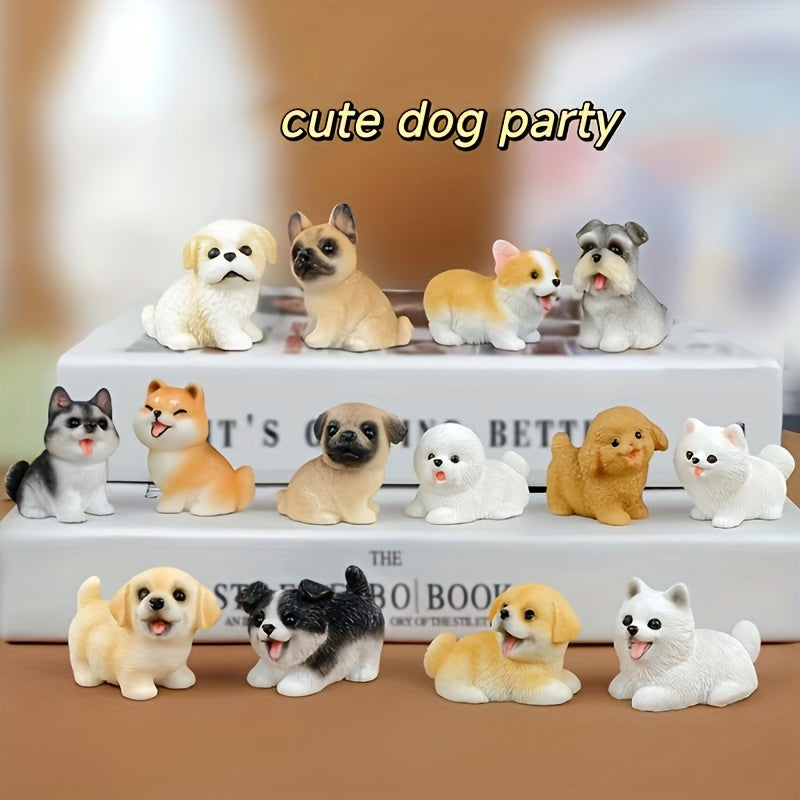 14 piezas de figuritas de resina de perro lindo, adornos de cachorro en miniatura, no requiere energía, para paisaje micro, decoración creativa de coche y escritorio, ideal para decoración de fiesta en casa, accesorios de jardinería caja ciega