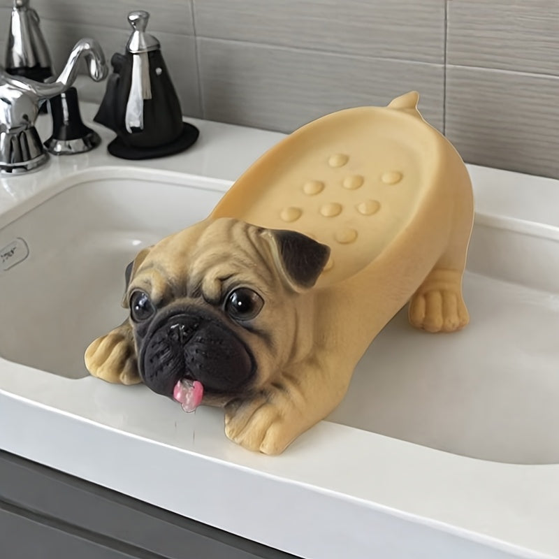 Caja de jabón con figura de pug en resina simulada, artículos de uso diario para el hogar, ideal para baño, cocina o sala de estar