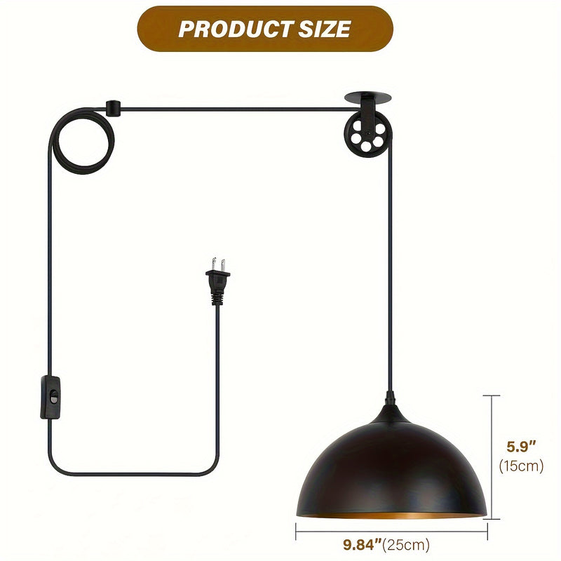Juego de 2 lámparas colgantes modernas en negro y latón, cable de 5.91 metros con interruptor de encendido/apagado, pantallas de metal retro para techo, montaje semiempotrado, araña desmontable para granja, isla de cocina, dormitorio, pasillo - enchufe 1