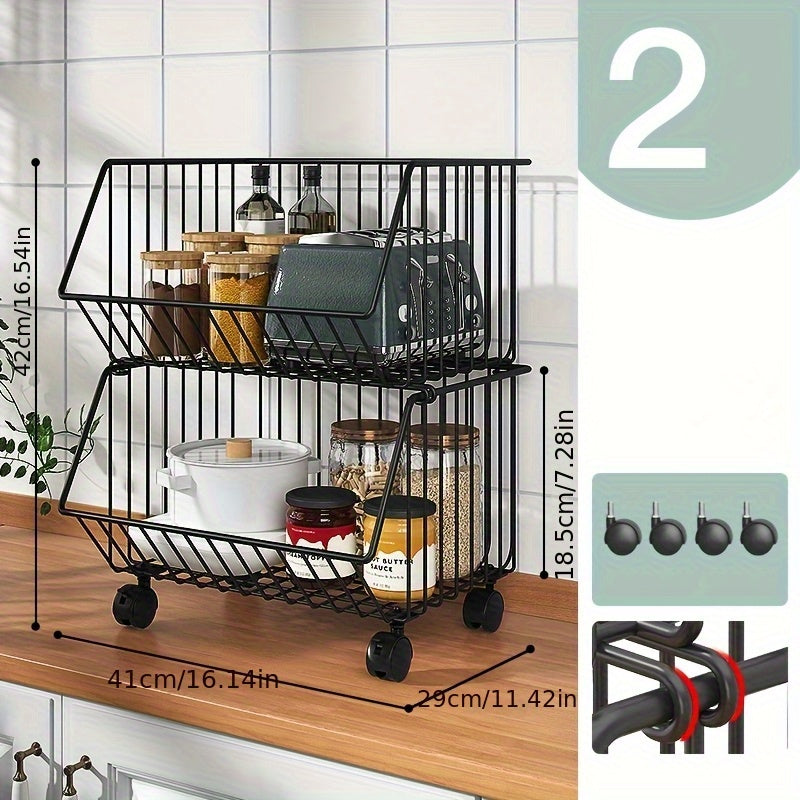 Carrito de almacenamiento metálico de varios niveles NLDD - Organizador de pie sin perforación con 3 estantes, 2 cajones y 2 bolsillos para cocina, baño o despensa - Organizador de mostrador que ahorra espacio para frascos, latas, utensilios, carrito de