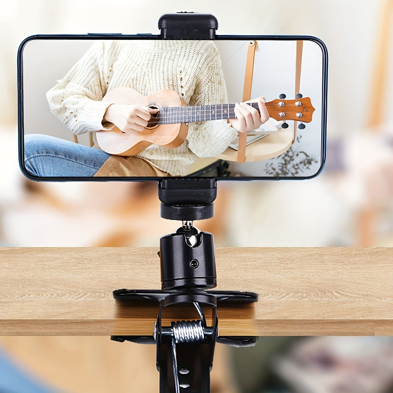 Soporte para Smartphone con Cabezal de Guitarra Giratorio 360° - Abrazadera Ajustable, Soporte para Transmisiones en Vivo y Grabación, Material PE Negro, Compatible con Escritorio y Uso con Trípode, Fotografía Móvil|Soporte Versátil para Smartphone|Mater